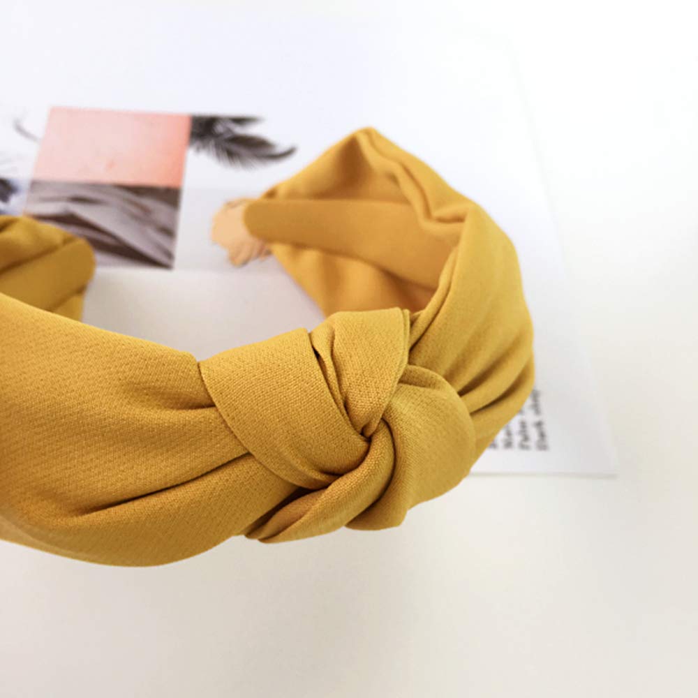 Headband, for women, wide knotted, (yellow)