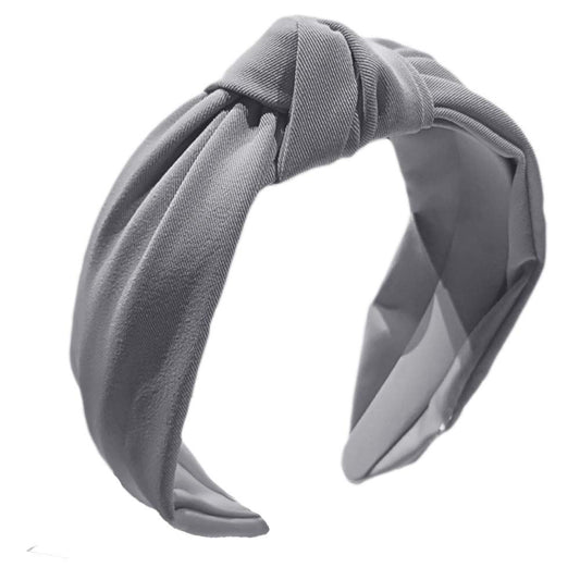 Headband, for women, wide knotted, elastic (grey)