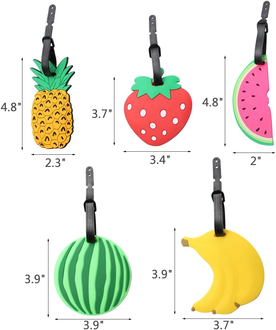 Colorful Fruit Luggage Tags, Set 5 (Banana, Pineapple Strawberry)