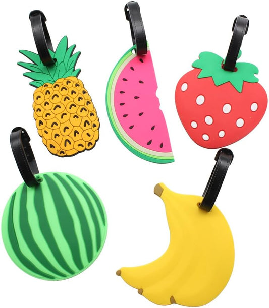 Colorful Fruit Luggage Tags, Set 5 (Banana, Pineapple Strawberry)