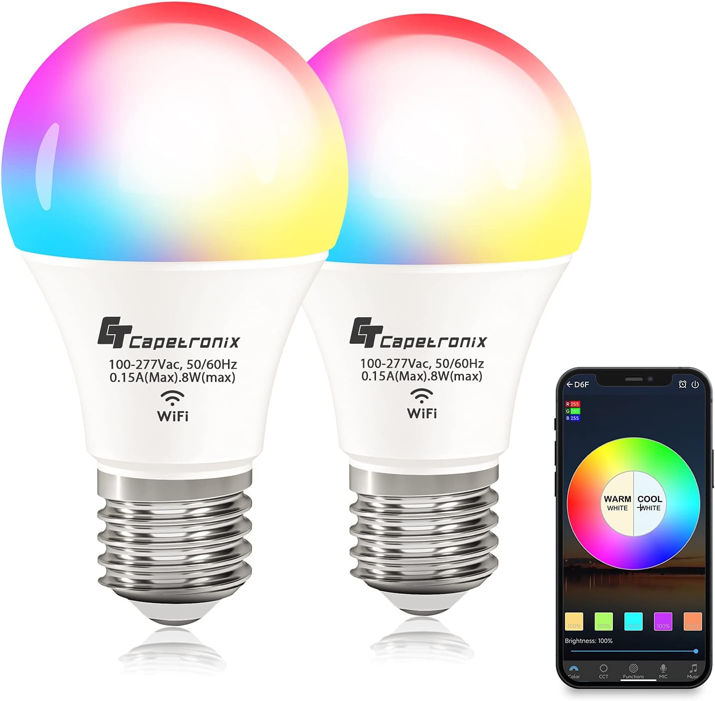 Color Changing Light Bulb, RGBCW A19 E26 Equivalent 60W