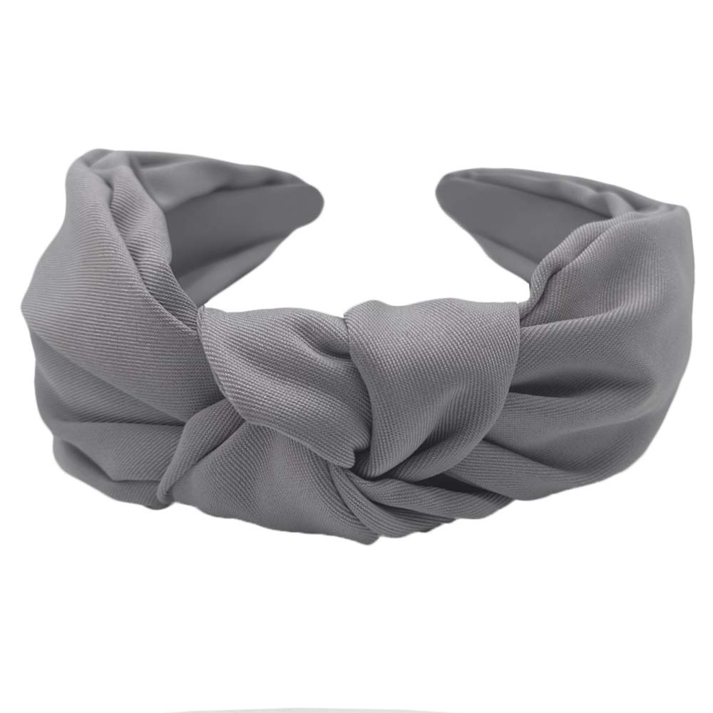 Headband, for women, wide knotted, elastic (grey)