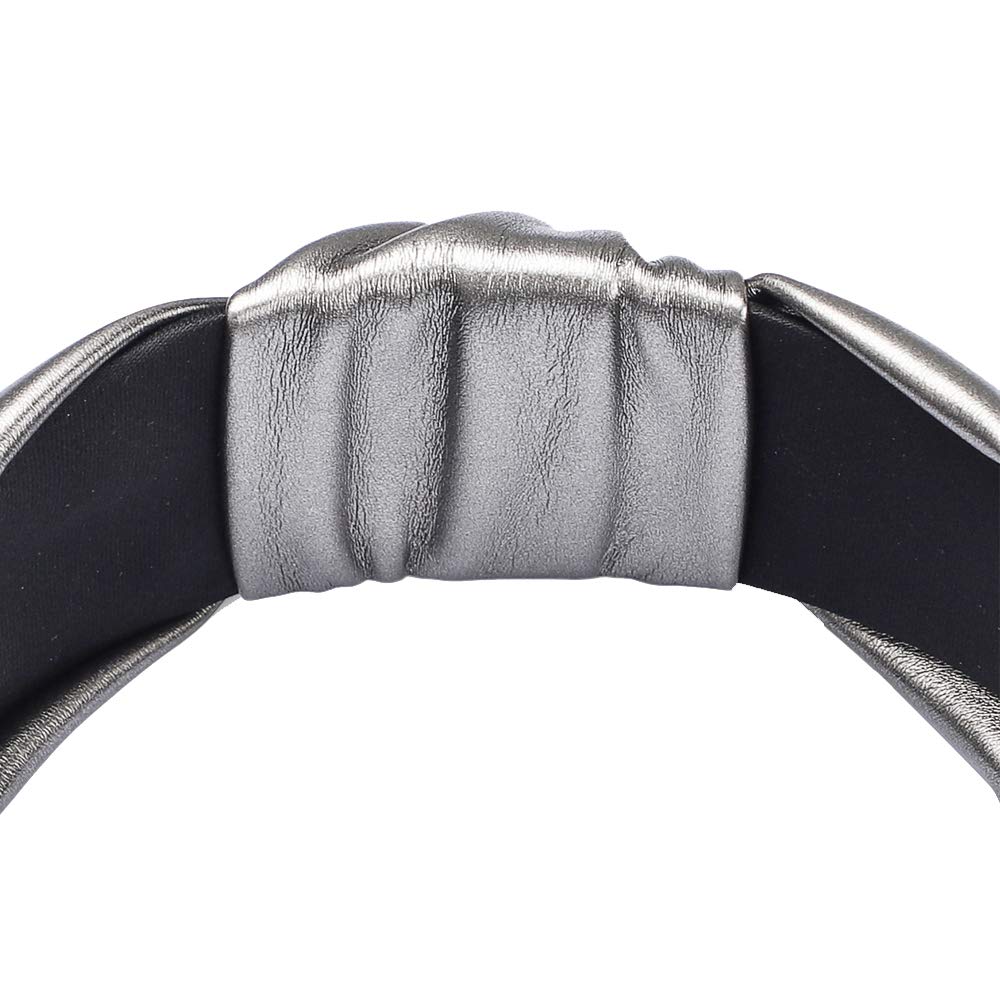 Headband, for women, wide knotted, elastics (silver PU)