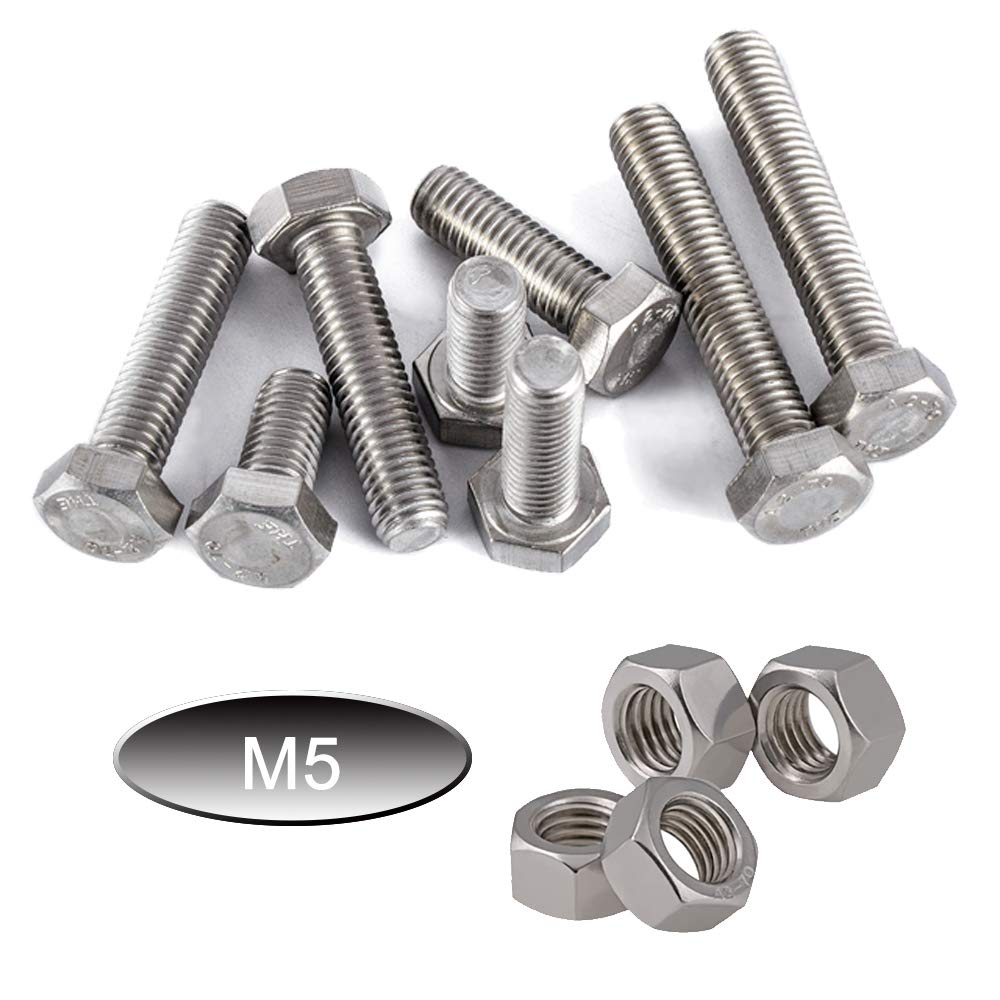 M5 304 Stainless Steel Bolt and Nut Set, Nut Assortment, Hex