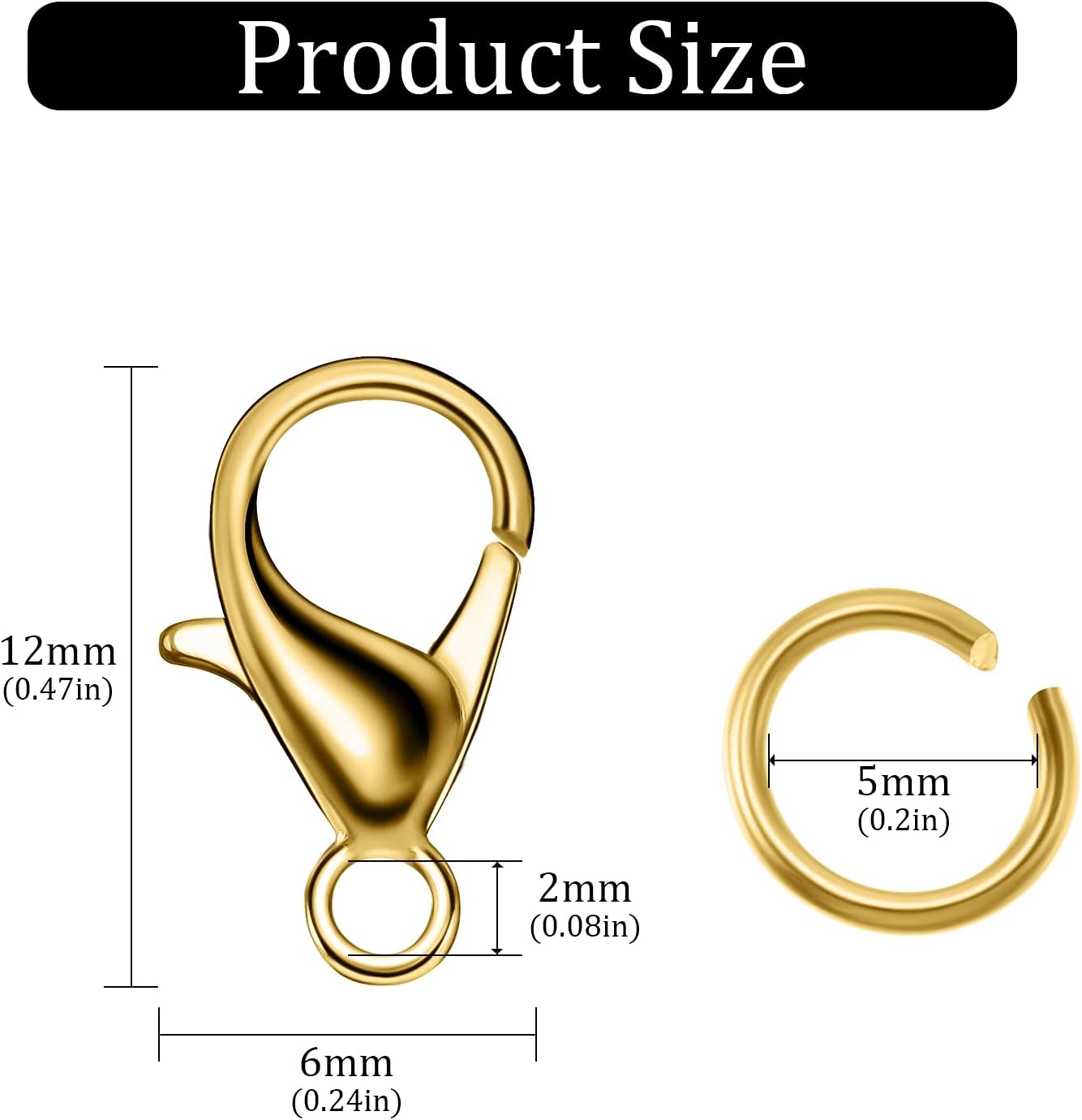 600 Pieces Lobster Clasps and Open Rings for Jewelry (Gold)