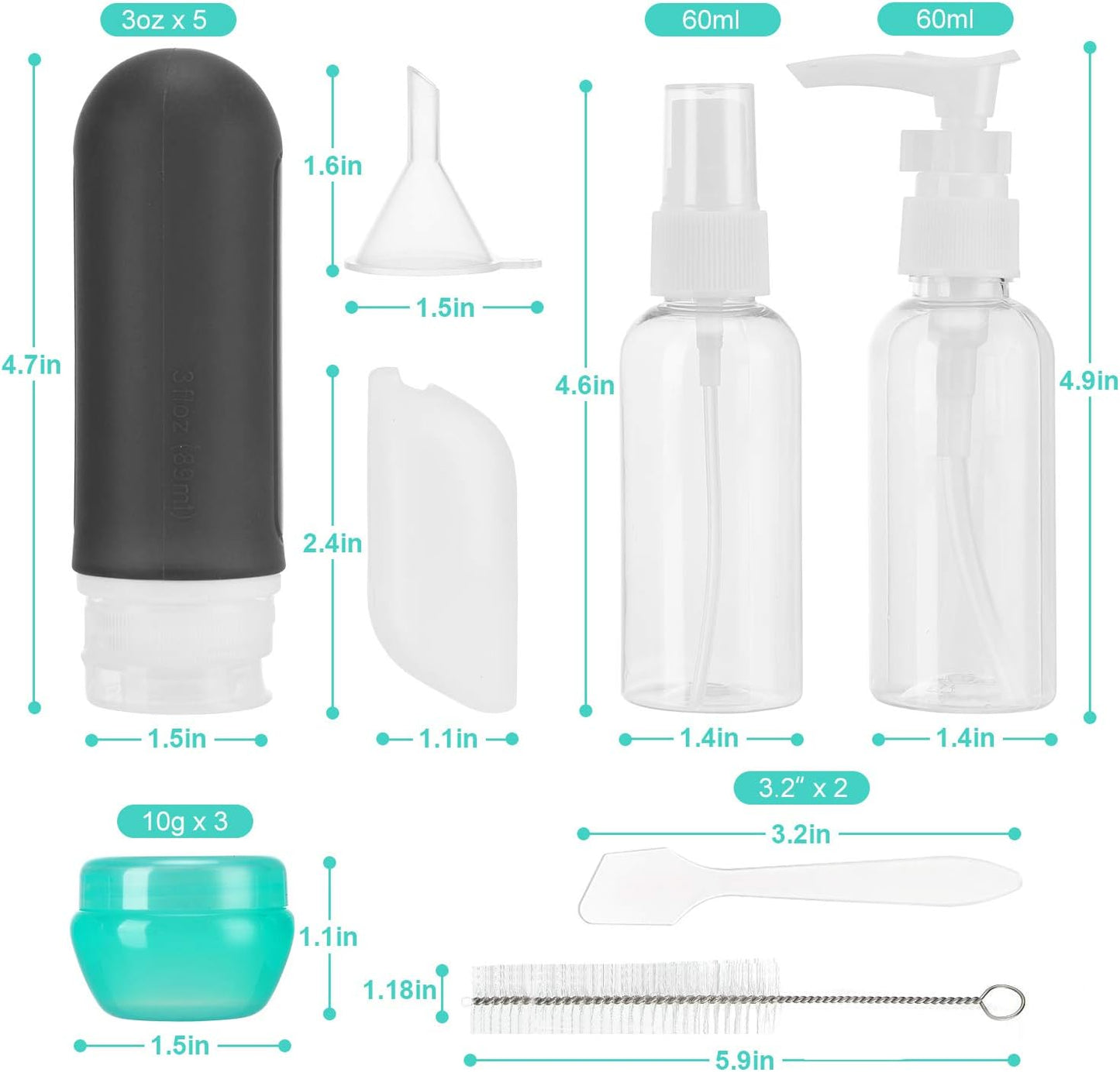 17 Pack Travel Bottles TSA Approved, 3OZ Leakproof Silicone