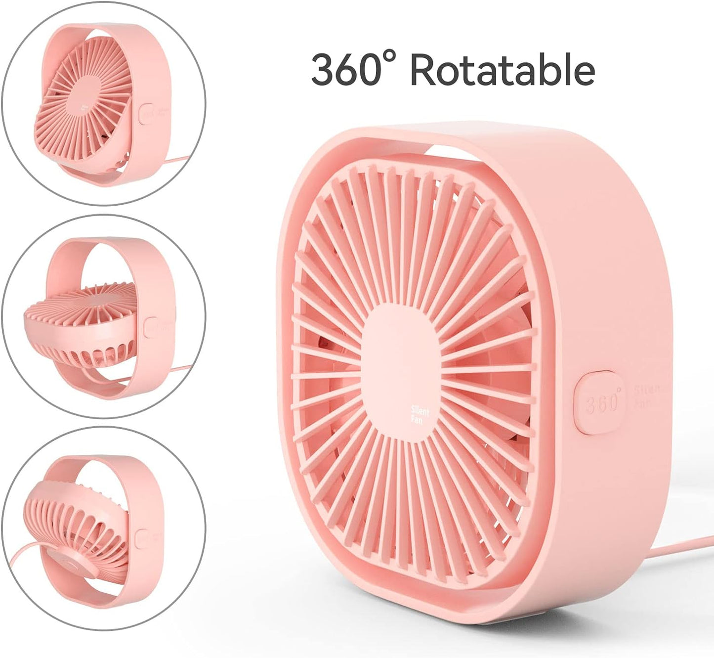 3 Speed Portable USB Desk Fan (Pink)