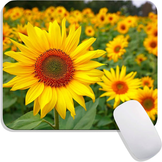 Wood pretty sunflowers mouse pad, of 9.5x7.9x0.12 inches