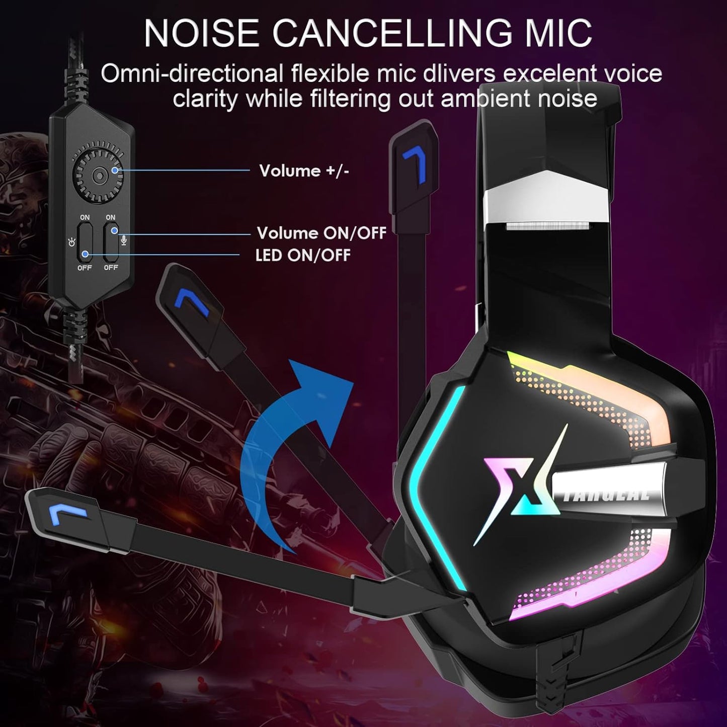 7.1 Surround Sound PC Gaming Headset, Type C Cable