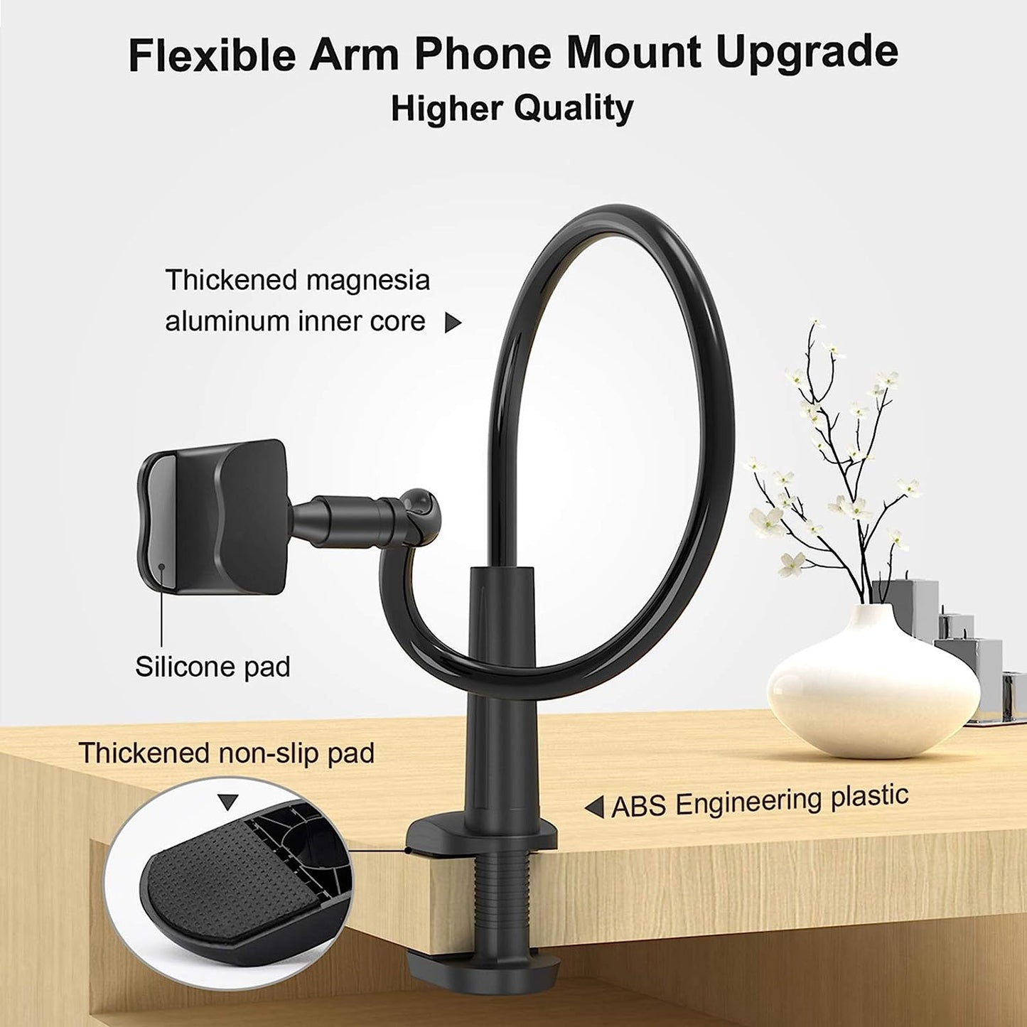 360 adjustable mounting clip phone holder, Color: Black