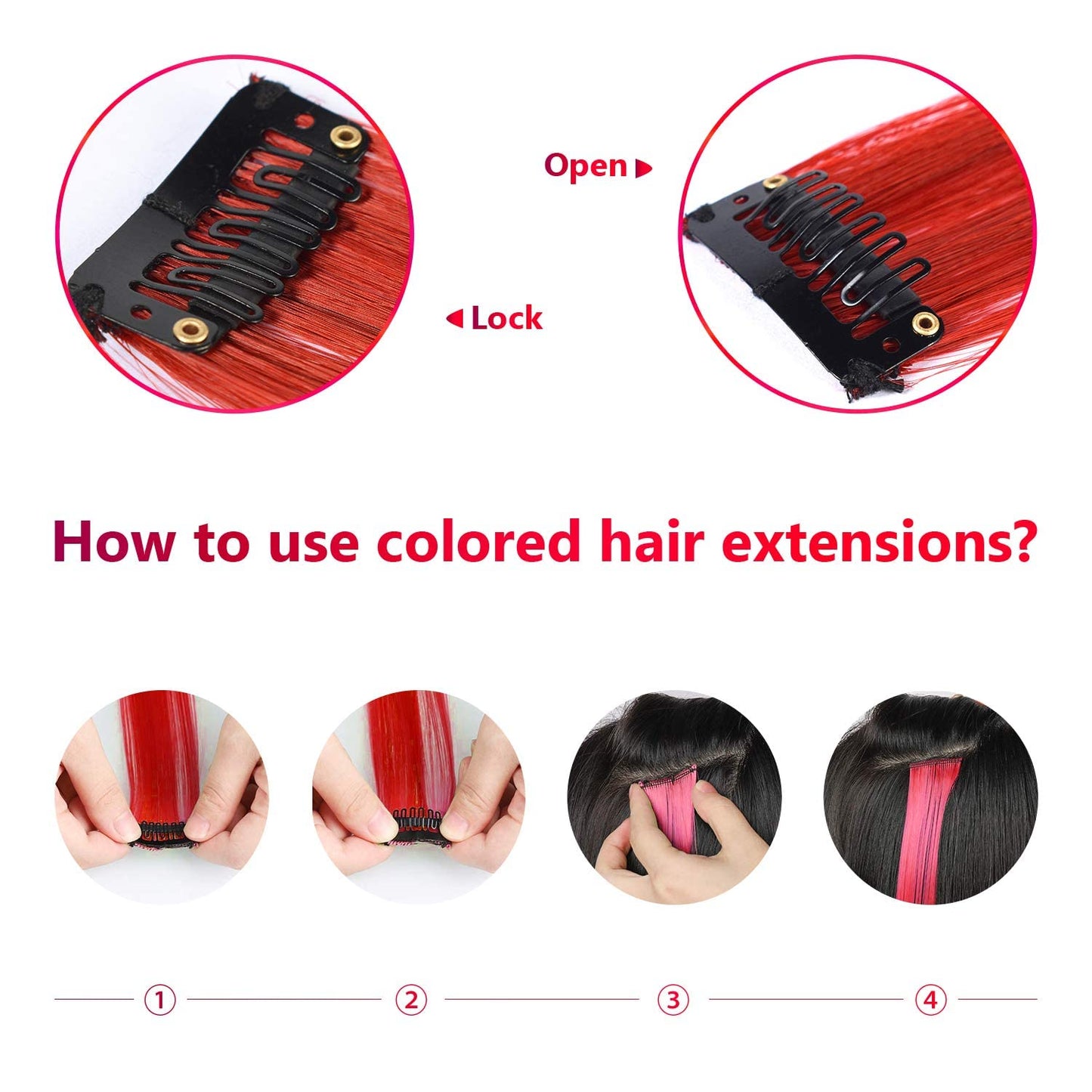22 Inch Colored Hair Extensions (10 PCS Red)