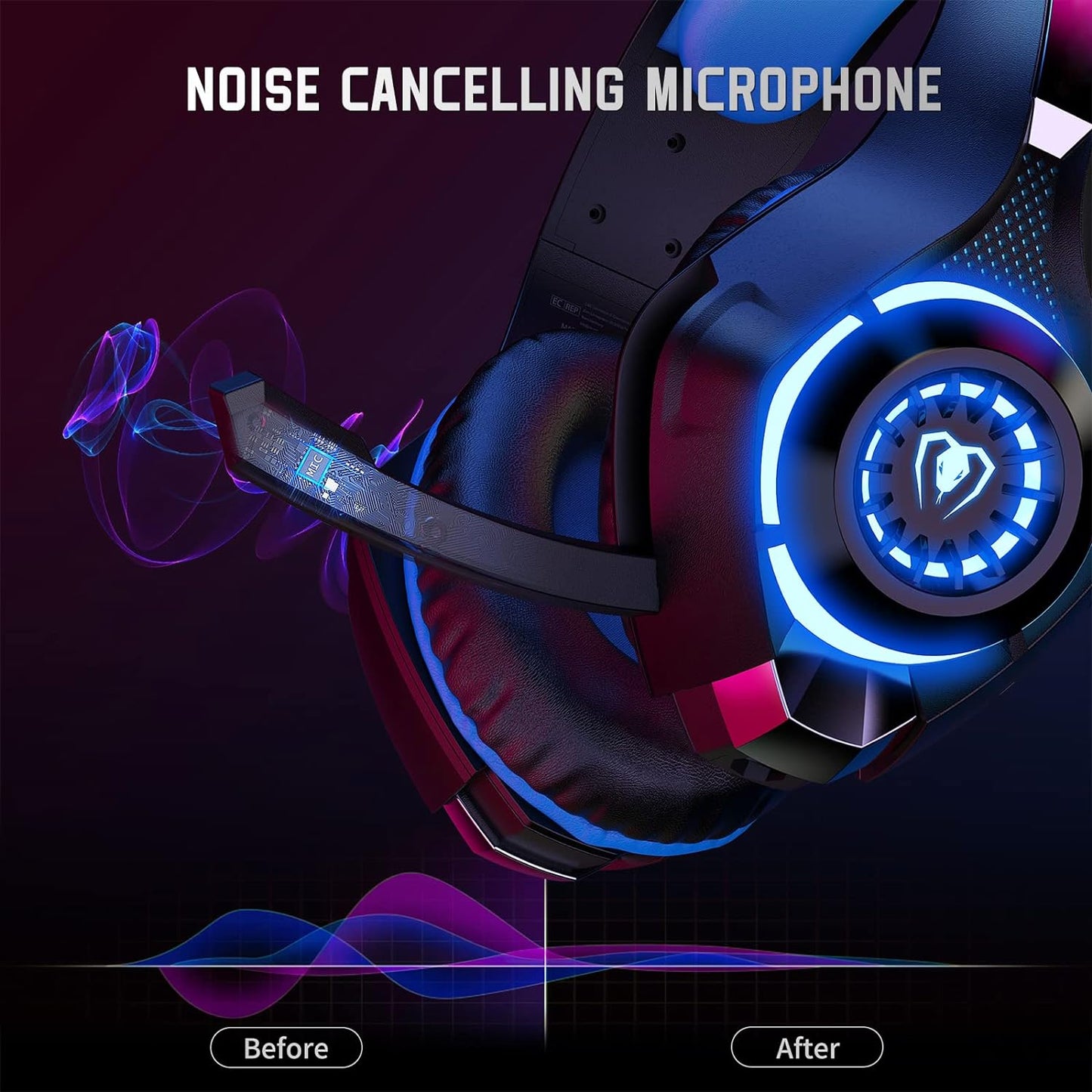 Gaming Headset for  PC with Noise Canceling Mic, (Black Blue)