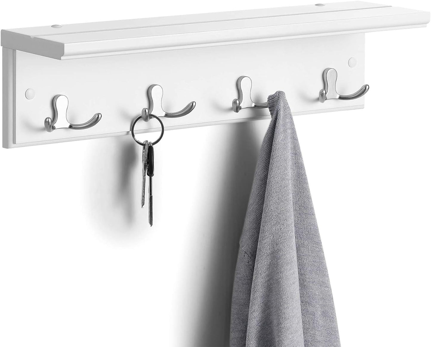 Entrance hanging coat rack with 4 double hooks white