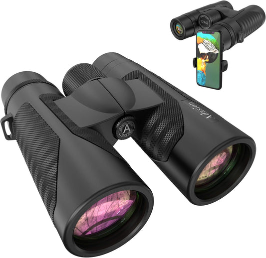 12x42 High Definition Binoculars with Universal Phone Adapter, Black