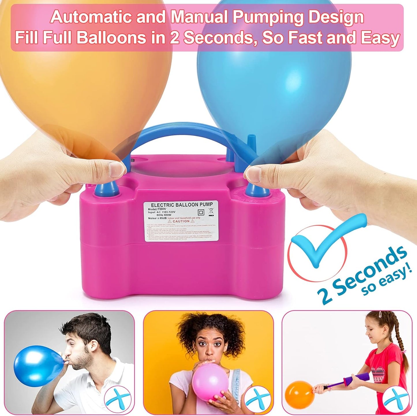 Electric Balloon Inflator 110V 600W 60 Balloons 20 Flower Clips