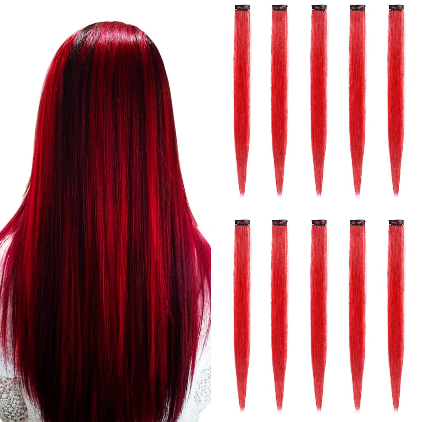 22 Inch Colored Hair Extensions (10 PCS Red)