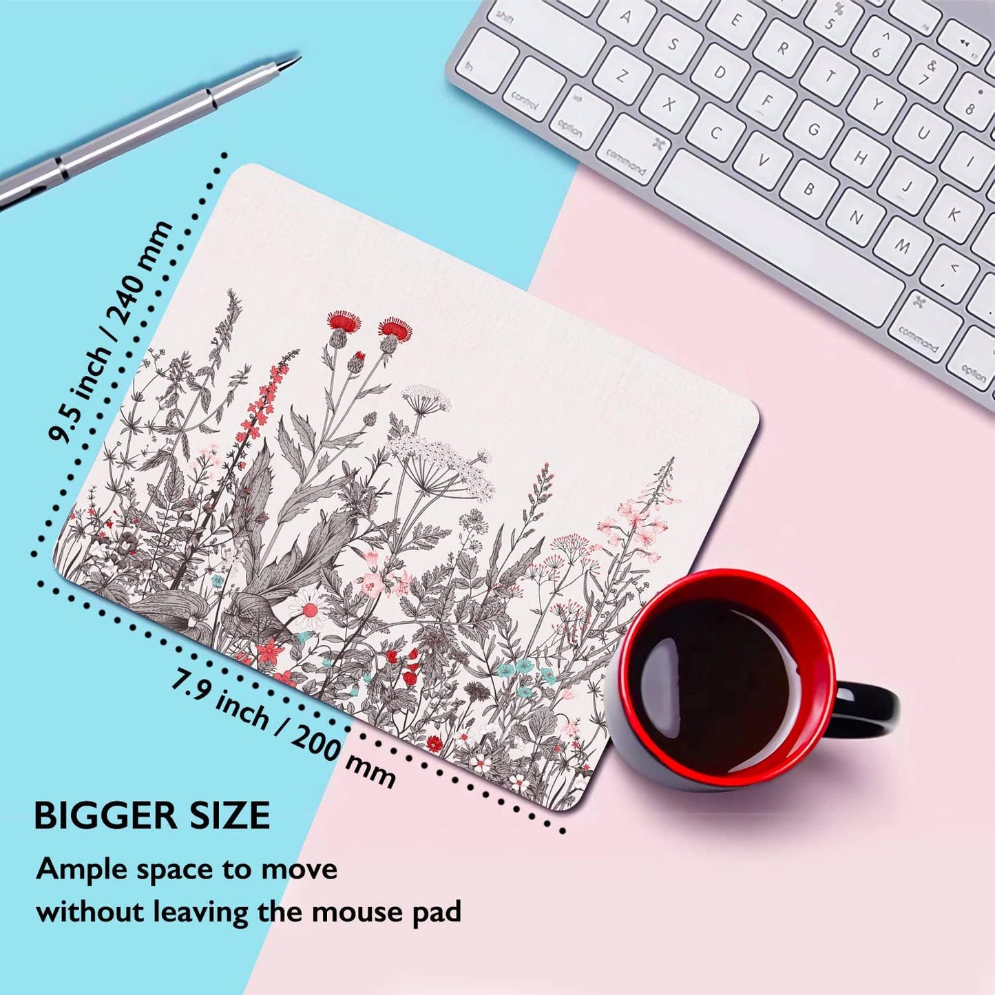 Wood garden flowers mouse pad, of 9.5x7.9x0.12 inches