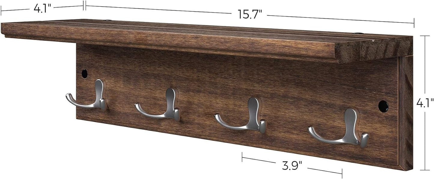 Entrance hanging coat rack with 4 double hooks, Rustic Brown