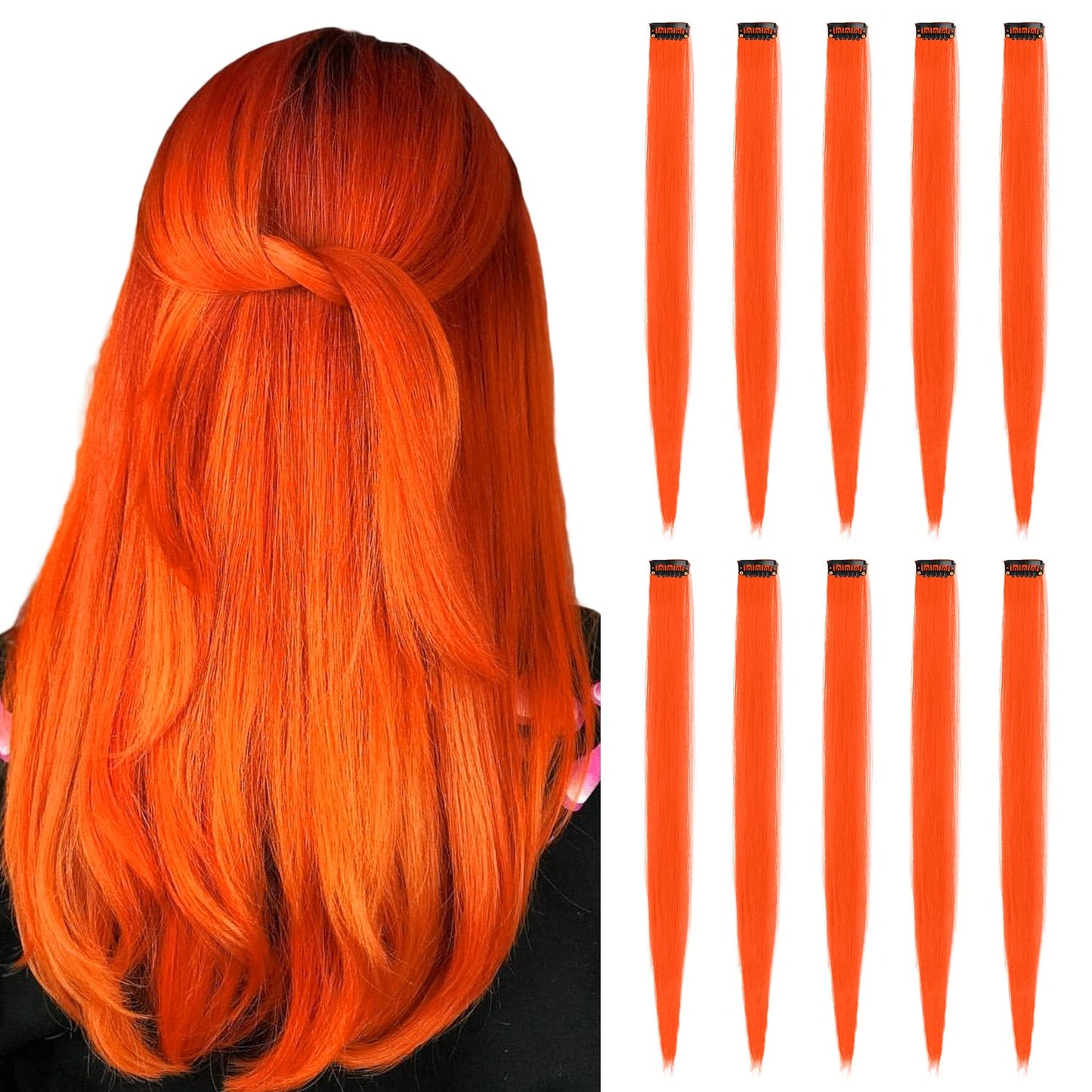 22 Inch Colored Hair Extensions (10 PCS Orange)