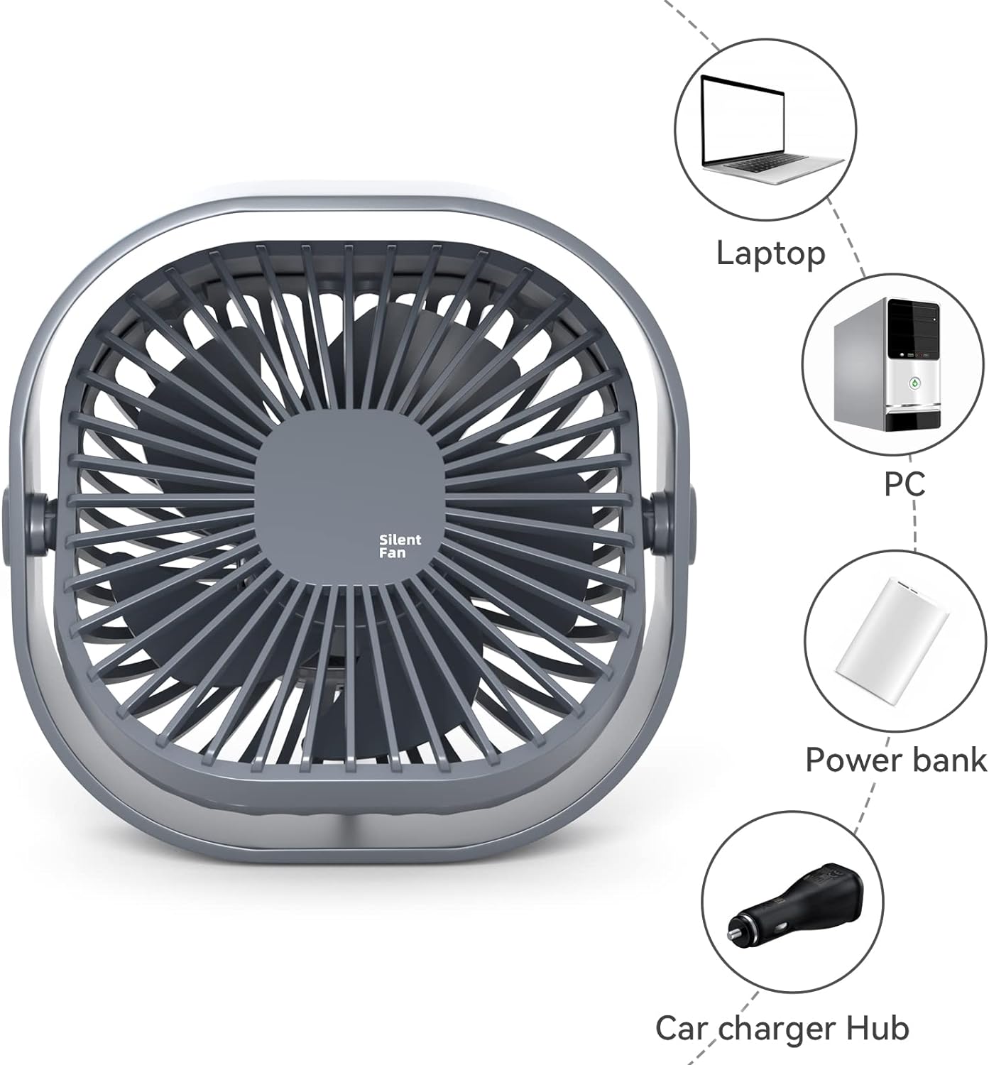 5 Speed Portable USB Desk Fan ( Grey)