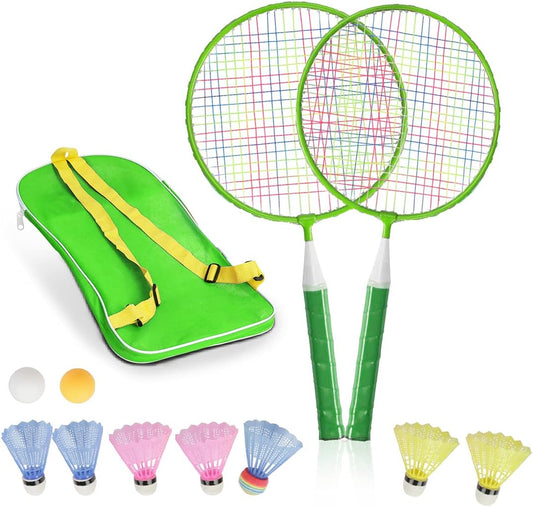 1 Set of badminton rackets with lightweight carry bag for kids