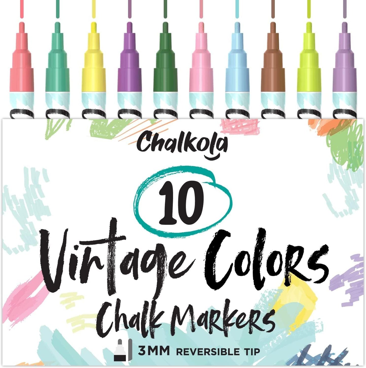 Liquid Chalk Markers, 10 Vintage Colors, 3mm Tip Reversible