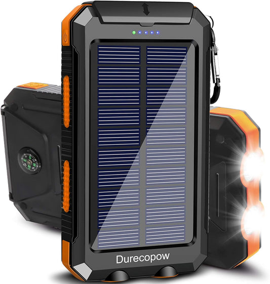 Waterproof Outdoor Portable Solar Power Charger, Camping External Backup Battery Pack Dual USB Ports Outlet (Orange)