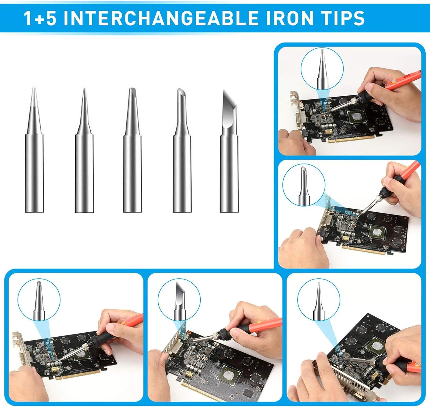 60W temperature soldering iron kit with iron tips 110V, 5-in-1