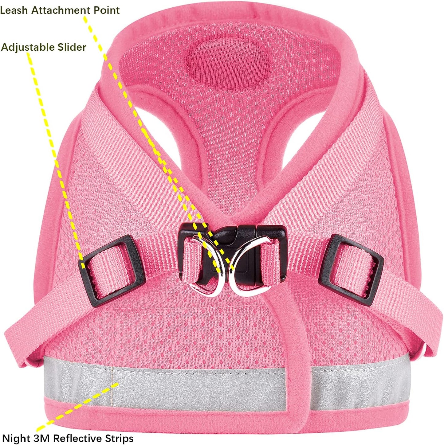 Reflective harness for small pets. XXS (Chest: 6" - 7") Pink