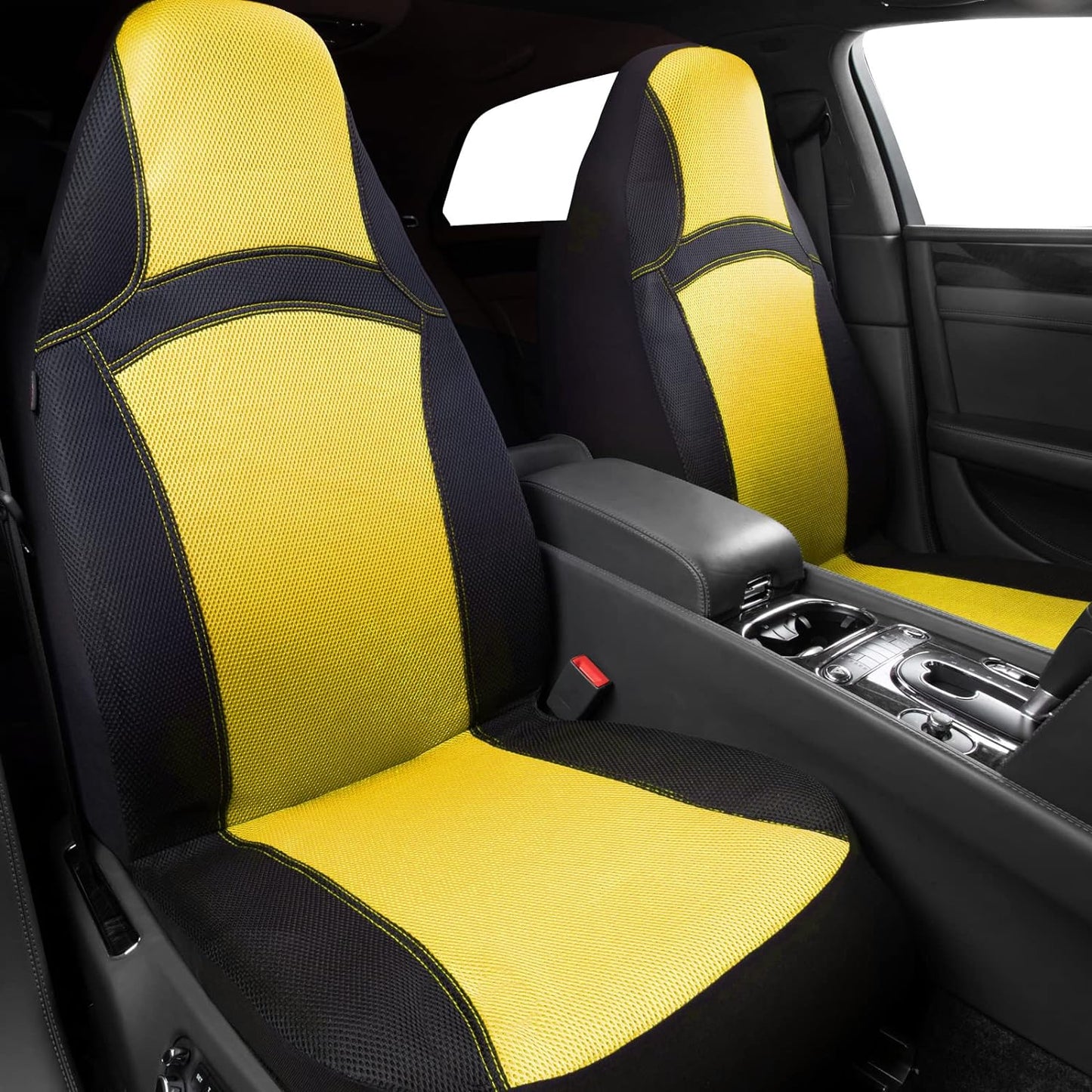 2 Universal Mesh Front Bucket Seat Covers (Black & Yellow)