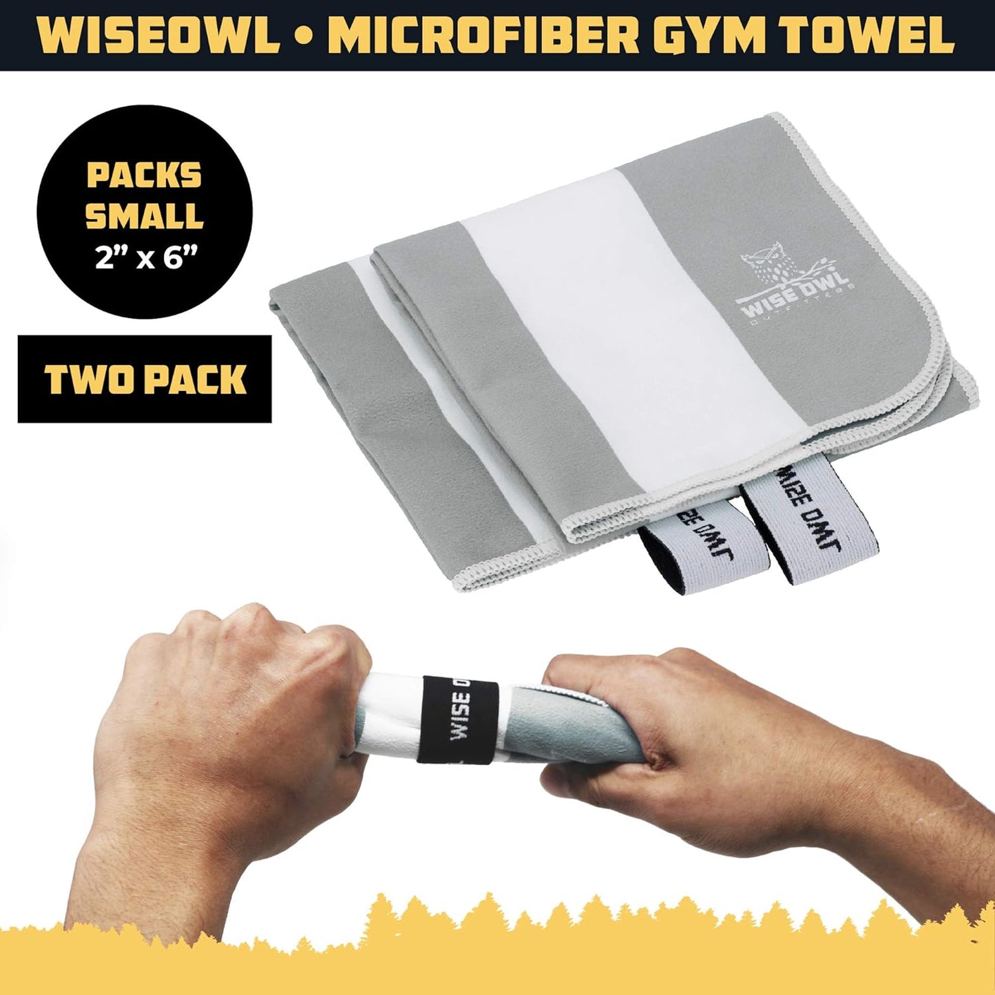 Yoga Towels - 2 Pack Microfiber, Quick Dry, Grey
