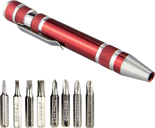 8-in-1 Pen style mini screwdriver set, red
