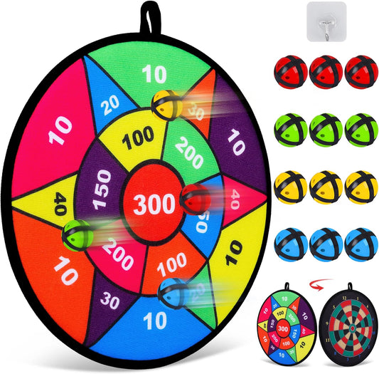 Double-sided sports toy board for kids, with 12 sticky balls
