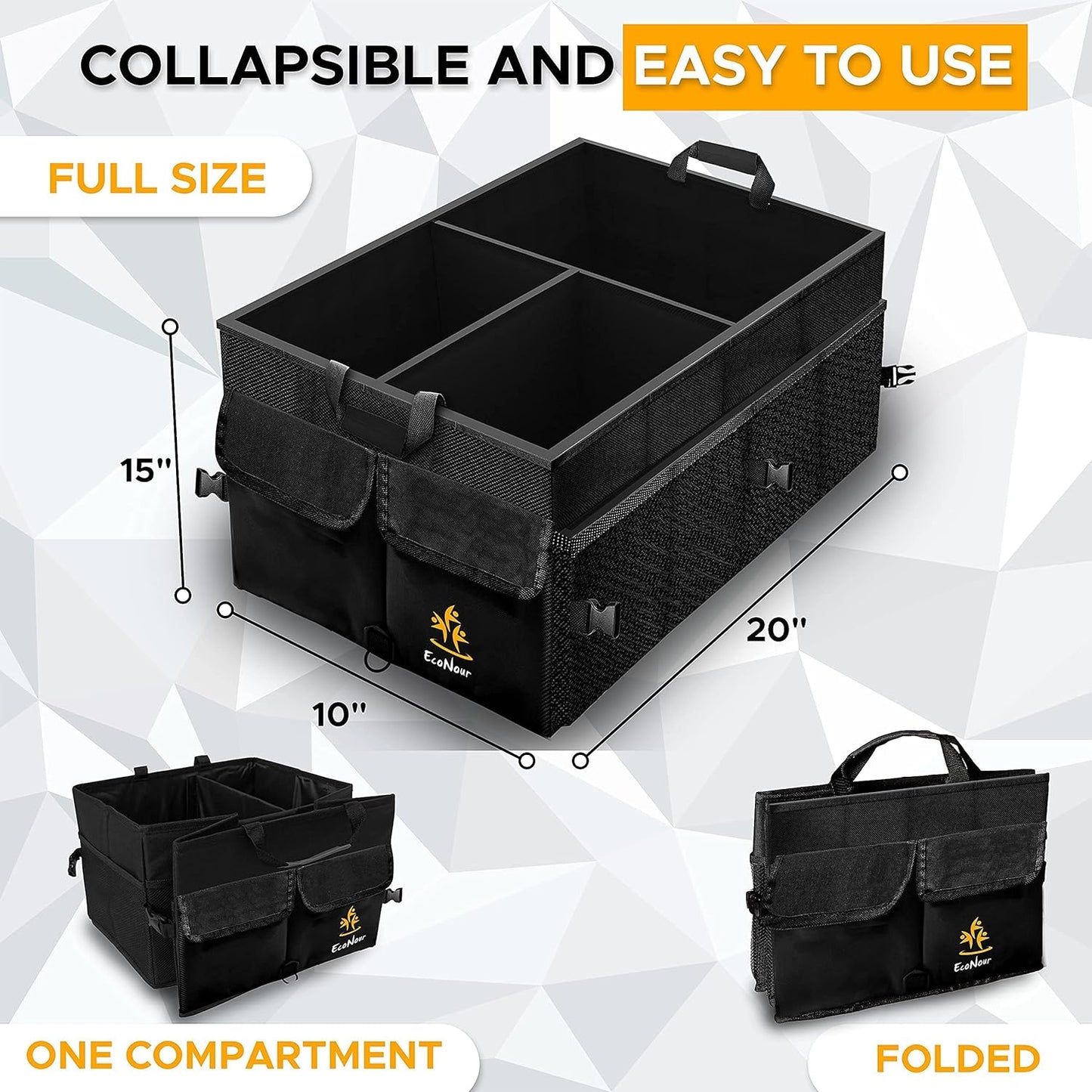 Car trunk organizer with removable dividers