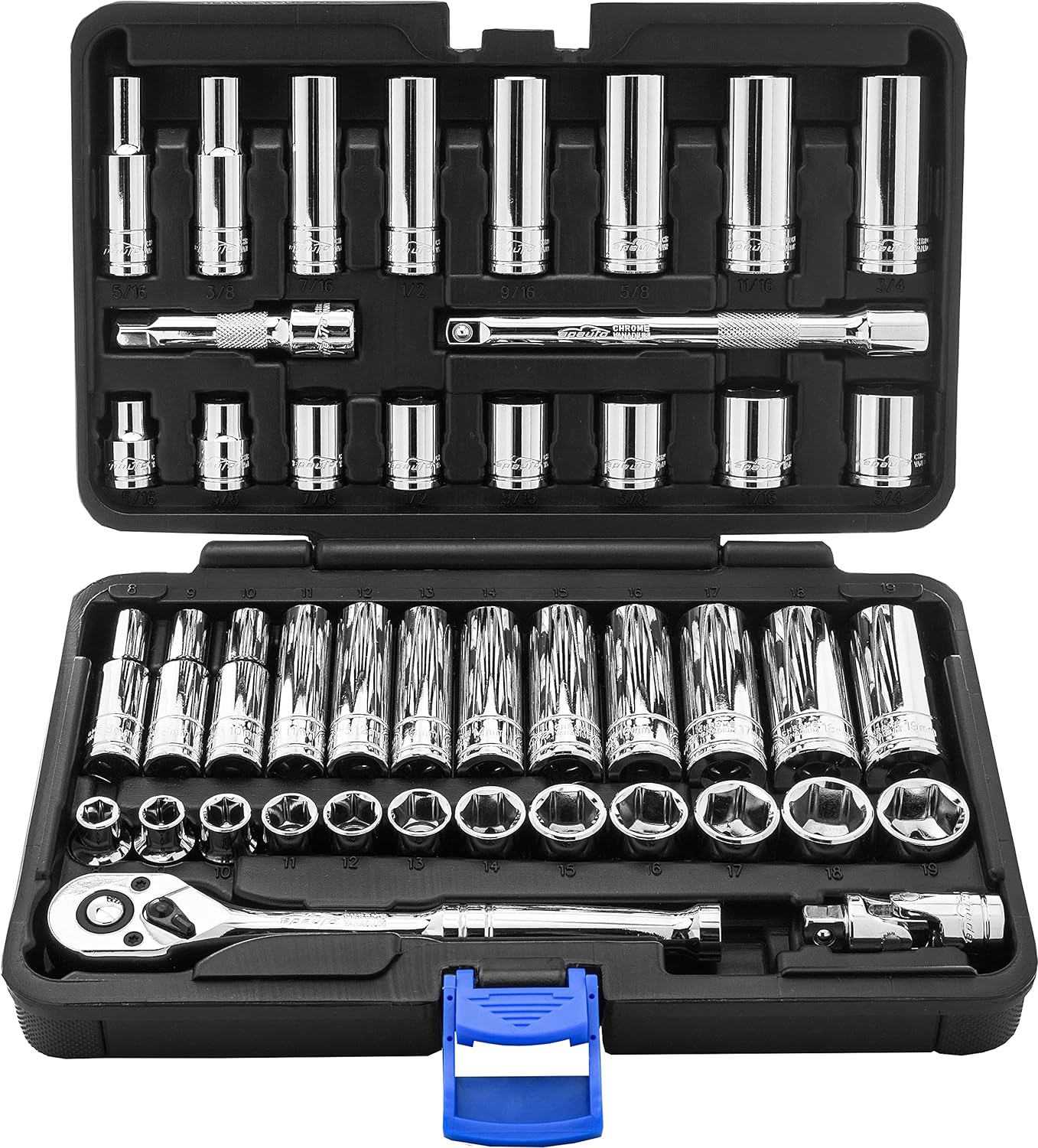 45-Piece 3/8 "Socket Set with 72-Tooth Pear Head Ratchet